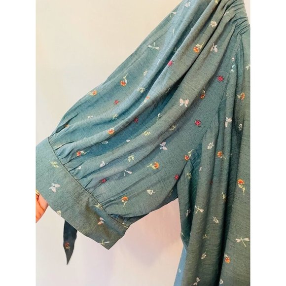 Lauren Conrad Top Shirt Peasant  Women’s  Size XXL Flower Butterfly Green Boho - Picture 5 of 10